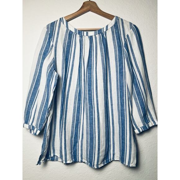 Boden 100% Linen Striped 3/4 Sleeve Tunic Blouse Sz 14 Button Back Nautical Boho - Picture 10 of 12